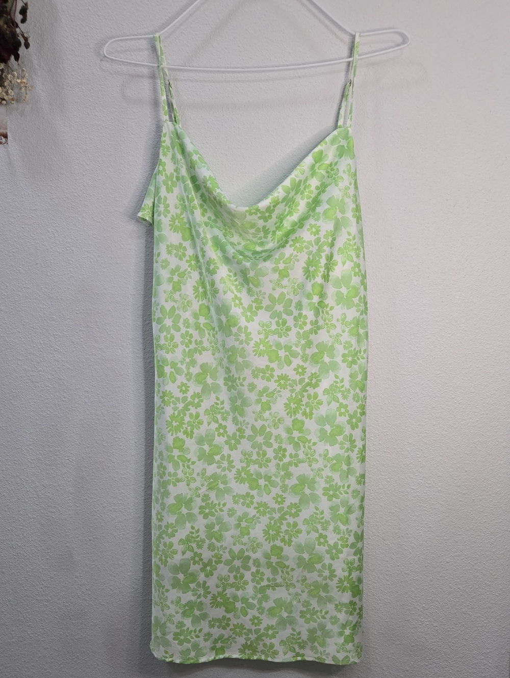 Forever 21 Light Green Floral Cowl Neck Camisole Dress